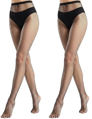 Thrymme 2 Pairs Black Fish Net Tights for Women, Small Mesh High Waist Black Fishnet Tights for Women, Breathable & Comfortable Fit