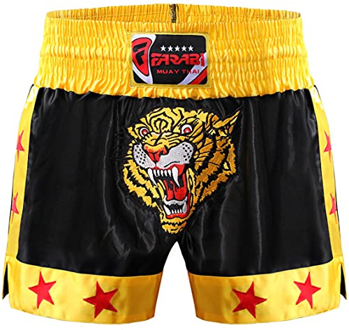 Farabi Sports Muay Thai Short Kickboxing Training Kampfsport Boxen Trunk (Black/Gold, XL)