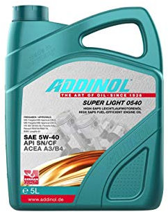 ADDINOL SUPER LIGHT 5W-40 A3/B4 Motorenöl, 5 Liter, API CF, SP, BMW LL 01, VW 502.00, 505.00