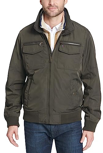 Tommy Hilfiger Men's Water and Wind Resistant Performance Bomber Jacket (Standard and Big & Tall), Army Green, Large