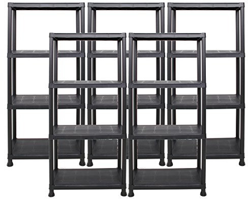 Ondis24 Steckregal 60 x 30 x 135 (H) cm, 4 Böden, Kunststoffregal, Schwerlastregal, bis zu 80 kg, Regal, Lagerregal (5 Stück)