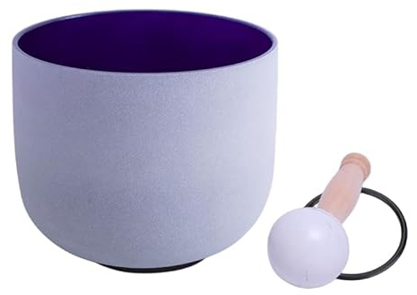 ENERGYSOUND 432 Hz Tono perfecto Frosted A Third Eye Chakra Indigo Color Cuarzo Cuenco de canto 20 cm - Terapia de yoga Curación de sonido