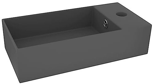 vidaXL Lavabo de Salle de Bain avec Trop-plein Vasque à Poser de Toilette Lave-mains de Salle de Bain Cuisine Maison Intérieur Céramique Gris Foncé