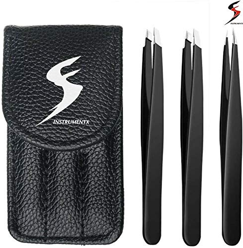 Tweezers Professional Slanted Tweezer for Facial Hair Women & Men Stainless Steel Precision Tweezer for Ingrown Hair Tweezers (Mat Black)