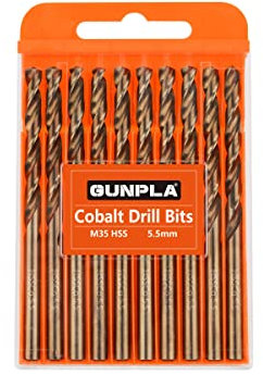 Gunpla Cobalt Drill Bits 5.5mm 10-Pieces, M35 HSS Metric Straight Shank Jobber Drill Bit Set with Plastic Case for Hardened Stainless Steel, Metal, Aluminium, Tile, Wood, Plastic and Cast Iron…
