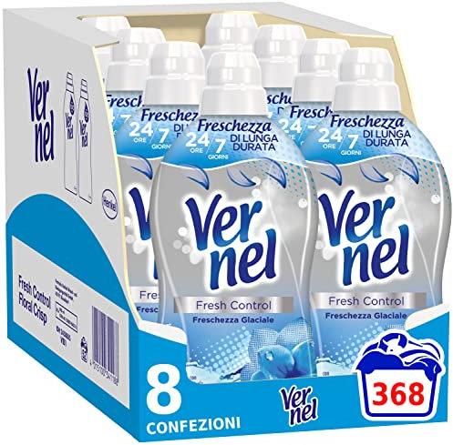 Vernel Fresh Control Ammorbidente Neutralizza Odori, profumazione Freschezza Glaciale, Confezione da 8 x 46 lavaggi, totale 368 lavaggi
