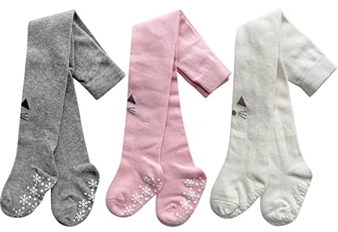 XPXGMT 3 Pack Anti-dérapant Baby Girls Collants Nouveau-né Girs Leggings pour bébé coton Toddler Grils Collants 6-12 mois