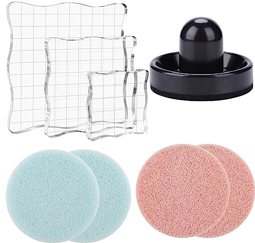 OTCRAFT 8 st/set med 3 akrylblock genomskinliga stämpelblock med rutnät med 1 pressningsstämpelverktyg 4 stämpelstämpelskrub-set stämplingsverktyg för scrapbooking hantverk korttillverkning,