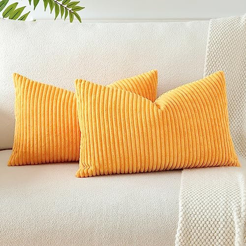 JOTOM 2er Set Cord Kissenbezüge Kissenhülle Dekorative Zierkissen Sofakissen Couchkissen Dekokissen Kissenbezug Deko Kissenhülle für Sofa Wohnzimmer 40x60cm Orange Gelb
