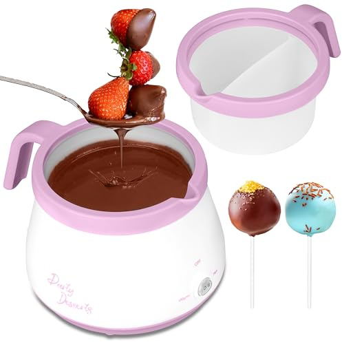 Party Desserts Candy and Chocolate Melting Pot with 2 Pots, Mini Electric Fondue Pot, Melts Candy Chocolate in a Couple of Minutes, Ideal for Cake Pops Cookies Cakes, 2.5 Cups, Pink