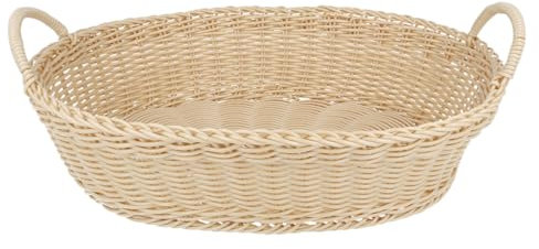 EUROHOME Brotkorb Holz im traditionellen Design - Brotkörbchen aus Kunststoff - geflochten mit praktischen Griffen - Aufbewahrungskorb Küche in Holzoptik Brotschale - Flechtkorb 32 x 25,5 x 9 cm