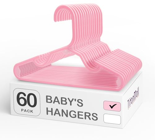 SMARTOR 60 Pack Baby Hangers - 11.7 Inch Plastic Baby Hangers for Closet - Childrens Hangers for Clothes & Infant Hangers for Closet - Closet Hangers for Daily Use - Pink