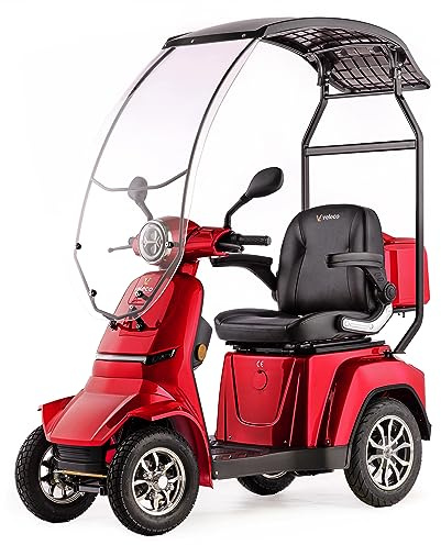 VELECO GRAVIS – Dispositivo per la mobilità a 4 ruote con tetto – Batteria agli ioni di litio rimovibile – assemblato e pronto per la guida – Illuminazione a LED – Retromarcia (Rosso)