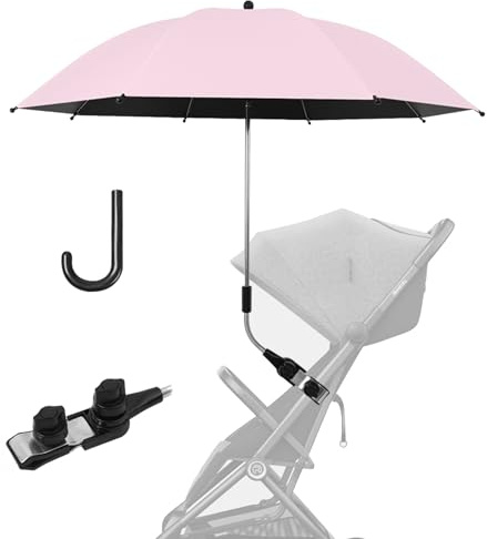 MOFIC Baby Stroller Parasol, Universal Baby Pram Umbrella with with Adjustable Clamp, Pushchair Parasol with 50+ UV Protection, Pram Parasol for Infant, Waterproof Umbrella for Stroller, Buggy (Pink)
