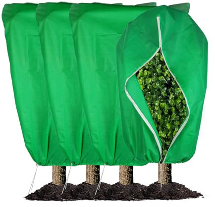 NONMON 4 Stück Winterschutz für Pflanzen, Frostschutz Kübelpflanzensack Groß für kübelpflanzen mit Reißverschluss Zugband, Winterschutz Pflanzenschutzsack Pflanzenabdeckung Frostschutz 80x120 cm
