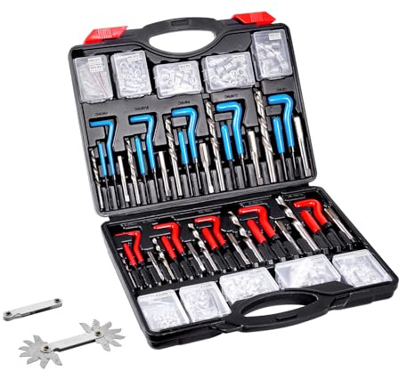 VEVOR Kit de Reparación de Roscas Helicoil 338 Piezas Kit Reparador Roscas SAE y Métrico M5, M6, M8, M10, M12, 1/4, 5/16, 3/8, 7/16, 1/2, Brocas HSS, Insertos de Rosca, Machos de Roscar