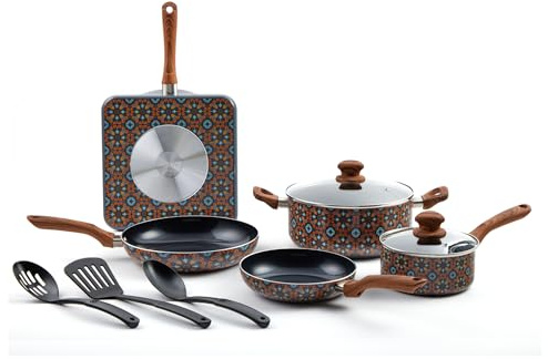 IMUSA 10pc Mexican Talavera Design Cookware Set with Tools