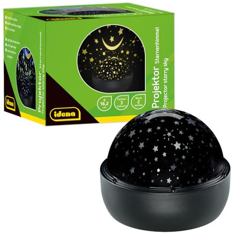 Idena 50145 - LED Projektor Sternenhimmel, leuchtet in den Farben Weiß, Blau und Gelb, LED Sternenhimmel Projektor mit 2 Modi, für Innen, batteriebetrieben, ca. 16,2 x 13 cm