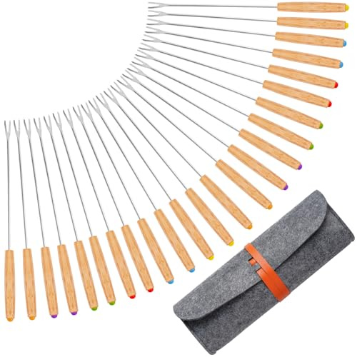Blcculi 24 PCS Stainless Steel Fondue Forks,9.4 Inch Fondue Sticks,6 Color Coding Cheese Fondue Forks with Heat Resistant Handle,for Chocolate Fountain,Roast Meat,Cheese Fondue,Dessert Fruits