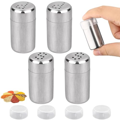JOOTUEPO Salieres et Poivrieres en Acier Inoxydable, 4 Pièces 5ml Salière et Poivrière Set, Sel et Poivre de Table Récipient à Bouteille pour Maison Cuisine Épices Restaurant Camping