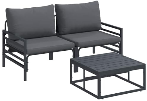 vidaXL Set Divano da Giardino con Cuscino 3 PCS Nero Acciaio, Set Lounge Moderno per Esterni, Resistente al Clima, Divano Elegante, Arredamento per Patio, Decorazioni Primaverili