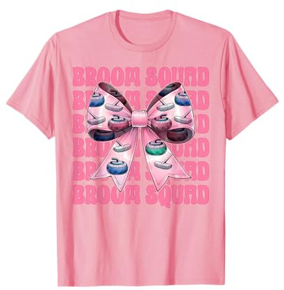Broom Squad Curling Stone Player Girl Mom Coquette Bow T-Shirt