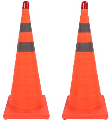 Luocute Conos de Seguridad Plegables de Color Naranja, Paquete de 2, Conos de Precaución Emergentes para Construcción de Tráfico de Estacionamiento con Reflectante para Deportes,