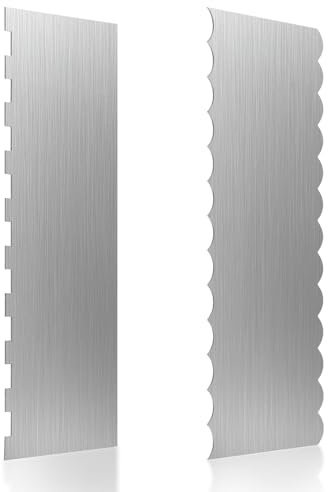 2 Pcs Stainless Steel Cake Scraper, 8.6-inch Double Sided Patterned Edge Stripe Edge Smoother Scraper, Cake Decorating Comb Metal Cake Scraper for Butter Mousse Cream Decoration