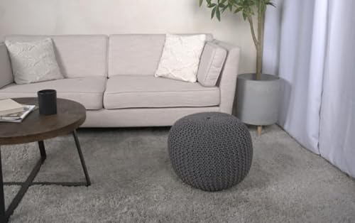 Knitted Cotton Round Pouf, Navy Blue YN152