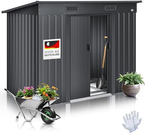 KESSER - Abri de jardin en métal de 4 m³ avec fondation | 194 x 112 x 181 cm | 2 portes coulissantes et fondation | Abri de jardin | Abri de jardin | Avec gants de