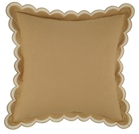 Funda de Cojín con Borde Festoneado Azul Cielo 45x45 cm 2 Piezas 100% Algodón Fundas Decorativas de Primavera para Sofá Salón Suave con Borde Ondulado (Solo Fundas)(Khaki,4pcs)