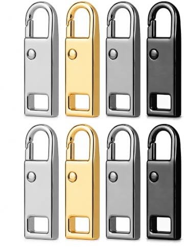 GrueGard Sostituzione Cerniera Zip in Metallo, Tirante Cerniera con Clip a Molla, Kit Riparazione Zip Senza Attrezzi, Slider Universale per Valigia Zaino Giacca Viaggio Fai da Te, 8