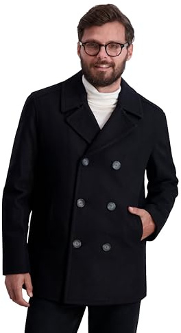 Nautica Men's Wool Blend Peacoat – Double-Breasted Winter Coat, Regular, Big & Tall Sizes, Obsidian, X-Large