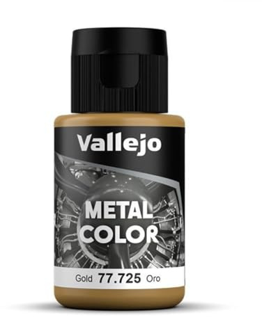 Vallejo Metal Color Acrylic Paint, Realistic Gold Finish, 32 ml for Airbrush, Ideal for Model Making and Miniatures