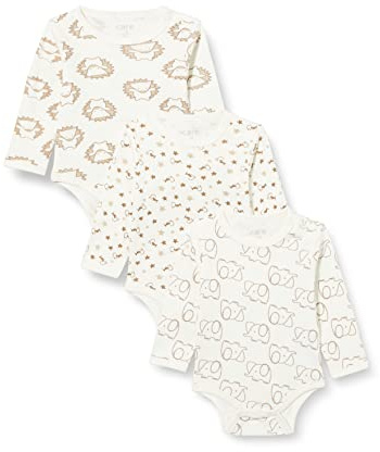 Care Body LS - AOP (3-pack), Body Manica Lunga Unisex - Bimbi 0-24, Bianco Offwhite (200), 12-18 mesi