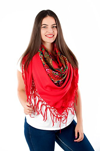 Grand foulard élégant avec beau motif folklore slave hiver 2016 rouge