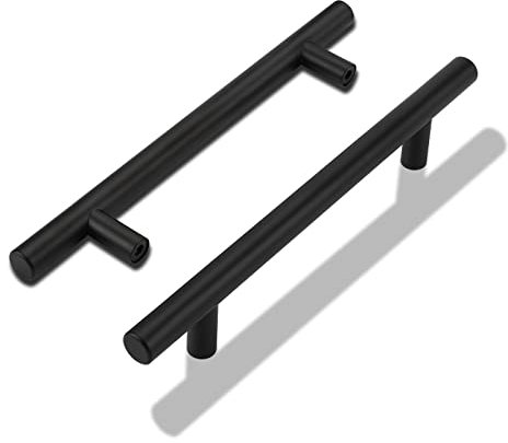 LONTAN 12 Pack Black Kitchen Handles 128mm Black Cupboard Handles Kitchen Door Pulls Drawer Pulls for Cabinet Wardrobe Bathroom Stainless Steel