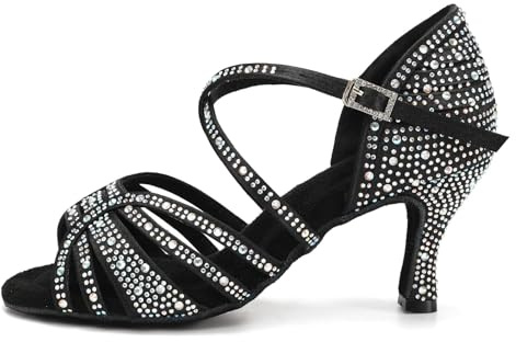 HROYL Scarpe da Ballo con Strass Donna Latino Americano Scarpe da Ballo Salsa e Bachata da Sala,YCL356-7.5,Nero,EU 37