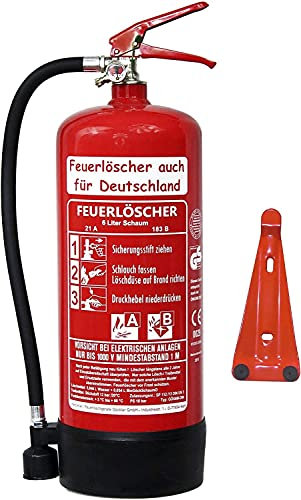 Brandengel® Feuerlöscher 6L Schaum Brandklasse AB DIN EN 3 + GS, Manometer, Wandhalter, Messingarmatur Sicherheitsventil, Standfuß, Schaumlöscher (Ohne Prüfnachweis u. Jahresmarke) Haushalt Büro