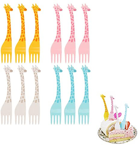 Cute Cartoon Animal Plastic Food Picks, Reusable Dessert Cupcake Forks, for Kids to Eat Fruit, Noodles, Dessert, Party Bento, Lunch Box Decor - Pack of 12