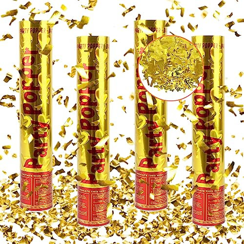 Konfettikanone, ACTOYS Konfettikanone Hochzeit *4, Party Popper, Konfetti-Shooter, Konfettikanonen für Hochzeit, Party, Geburtstag, Silvester(Gold）, XMDN-POP30-GD