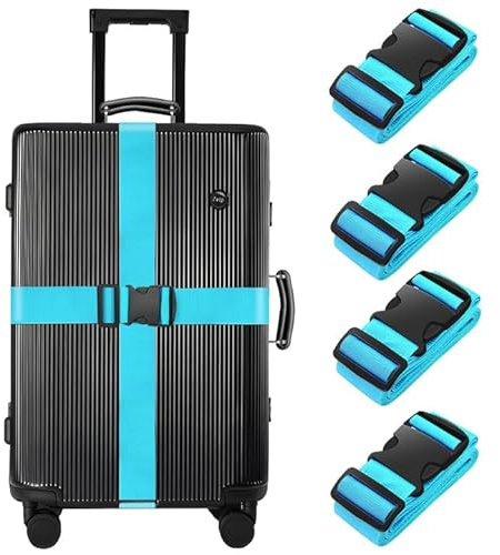 BILIONE 4 Pcs Luggage Straps for Suitcases Strap Suitcase Belts，Heavy duty Luggage Straps，Adjustable,Premium Accessory for Travel Bag Closure (Blue)