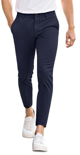GINGTTO Men's Chino Trousers Skinny Chino Trousers Casual with Stretch Designer Trousers Fabric Trousers, Blue 3149, 32W x 28L