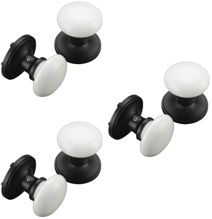 NCL White Door Knobs, 3 Pack Round Passage Door Knob, Matte Black Keyless Door Handles, Porcelain Door Levers