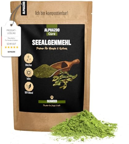 alphazoo Farine d'algues marines 250 g pour chien - Iode naturel issu d'Ascophyllum nodosum - Complément alimentaire pour chien - Finement moulu, riche en minéraux et fibres - Sans additifs - Fabriqué