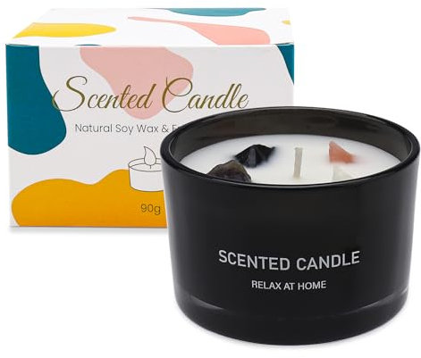 ALLAVA Duftkerzen im Glas, Duftkerze Mandarine Schwarz, Duftkerze mit Kristallstein, Handgemachte Natürliche Sojawachs Kerze, bis zu 20 Stunden Brenndauer (Mandarine, 270g)