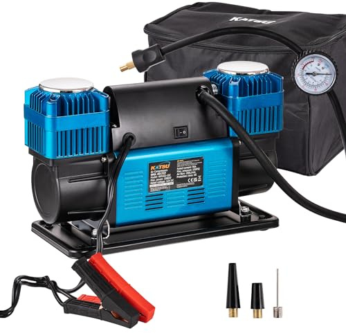 KATSU Tools Professionelle Auto Luftkompressor 2 Zylinder 150PSI 12V 90 Amp Großes Volumen Tragbarer Luftkompressor Reifenpumpe für 4WD Auto Van Trucks Fahrrad