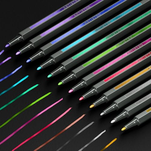 ARTISTRO 12 Metallic Paint Pens for Glass Marking, Rock Painting, Ceramic, Wood, Fabric, Scrapbooking, DIY Craft Making, Coloring - Acrylic Paint Markers Fine Tip 1mm