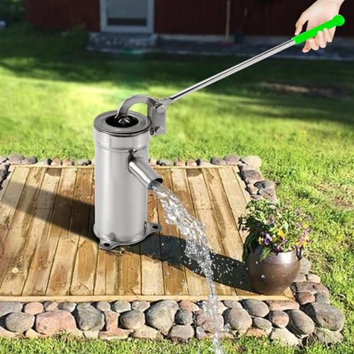 Pompe à eau manuelle en acier inoxydable - Pompe à eau manuelle - Pompe à eau secouée manuelle pour eaux souterraines jusqu'à 8 m de profondeur - Jardins parcs et étangs - Argent