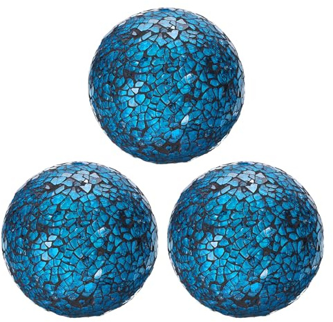 QUARKZMAN 3 Bolas Decorativas de Vidrio de 8cm, Esferas de Vidrio Mosaico para Centros de Mesa, Jarrones, Mesa de Comedor, Fiesta, Azul Oscuro
